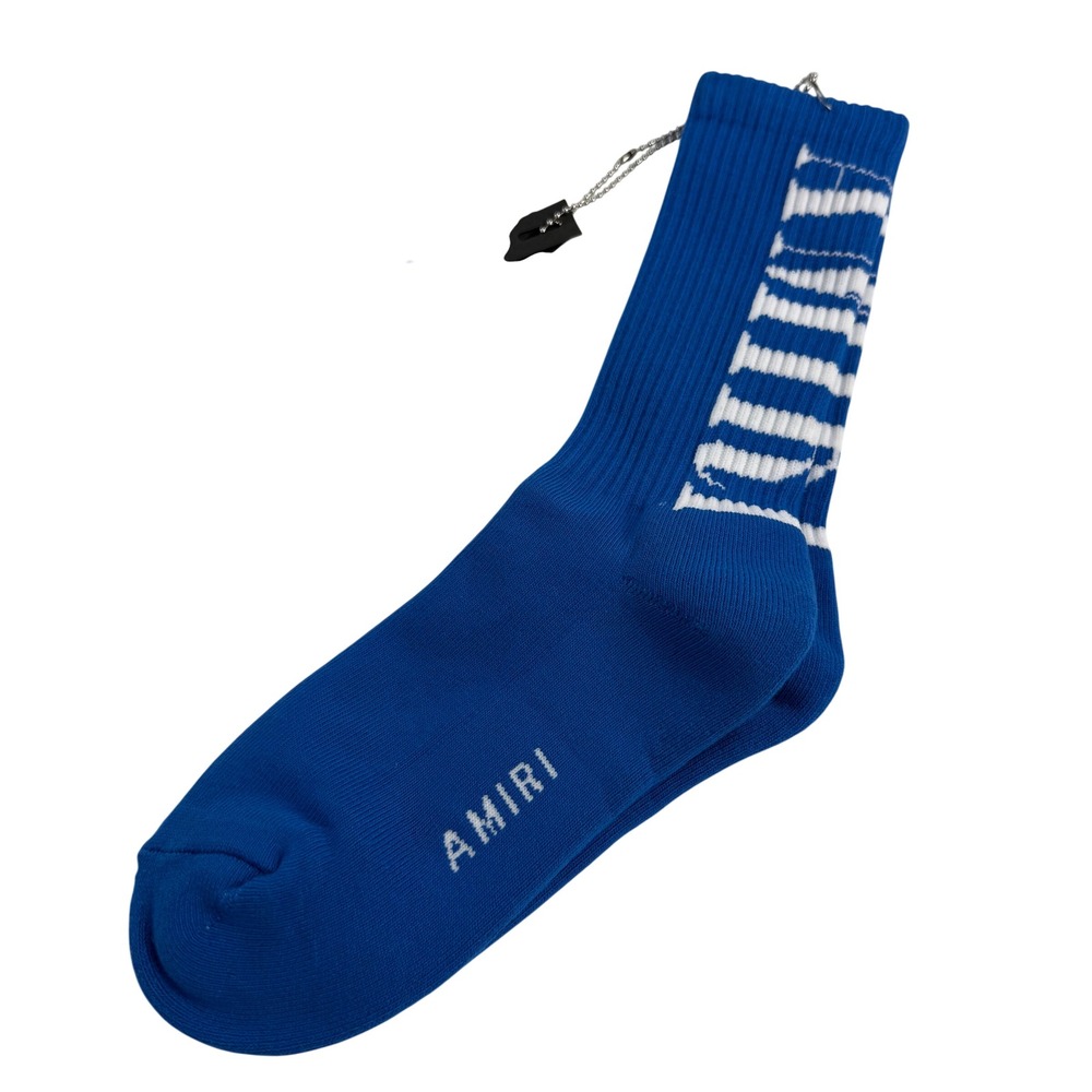 Amiri Vertical Core Logo Socks Blue White PS22MHR025 420 Men Size 41-42 NEW